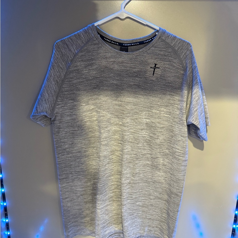 Gray Short Sleeve Tee with Crew Neck and Textured Look